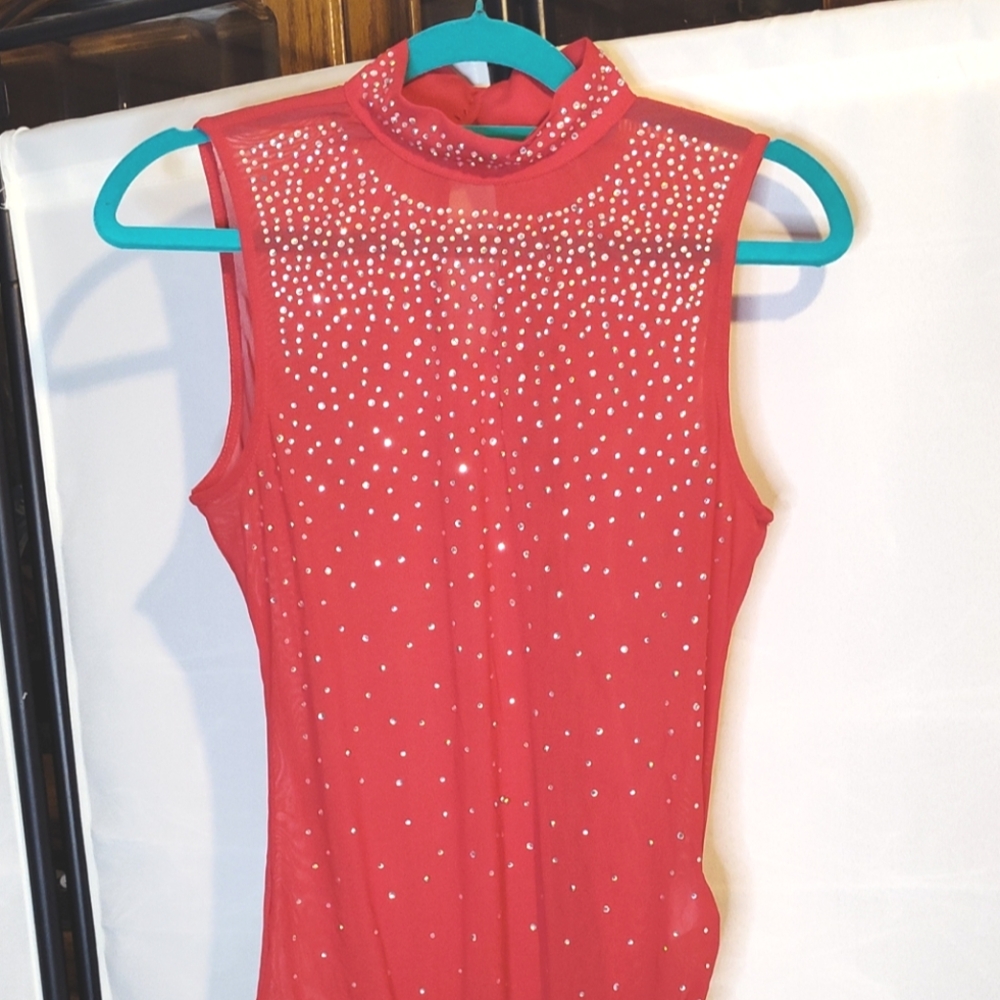Sheer Rhinestones Turtleneck Bodysuit